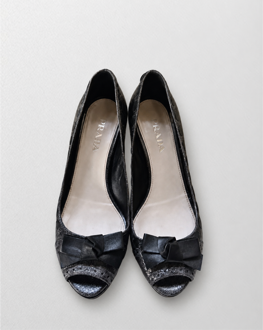 Prada Black Textured Peep-Toe Pumps