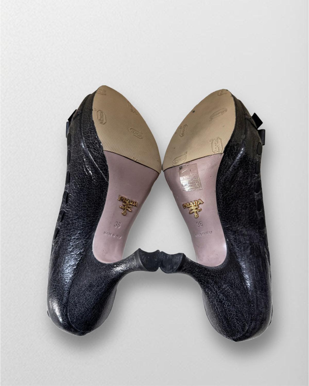 Prada Black Textured Peep-Toe Pumps