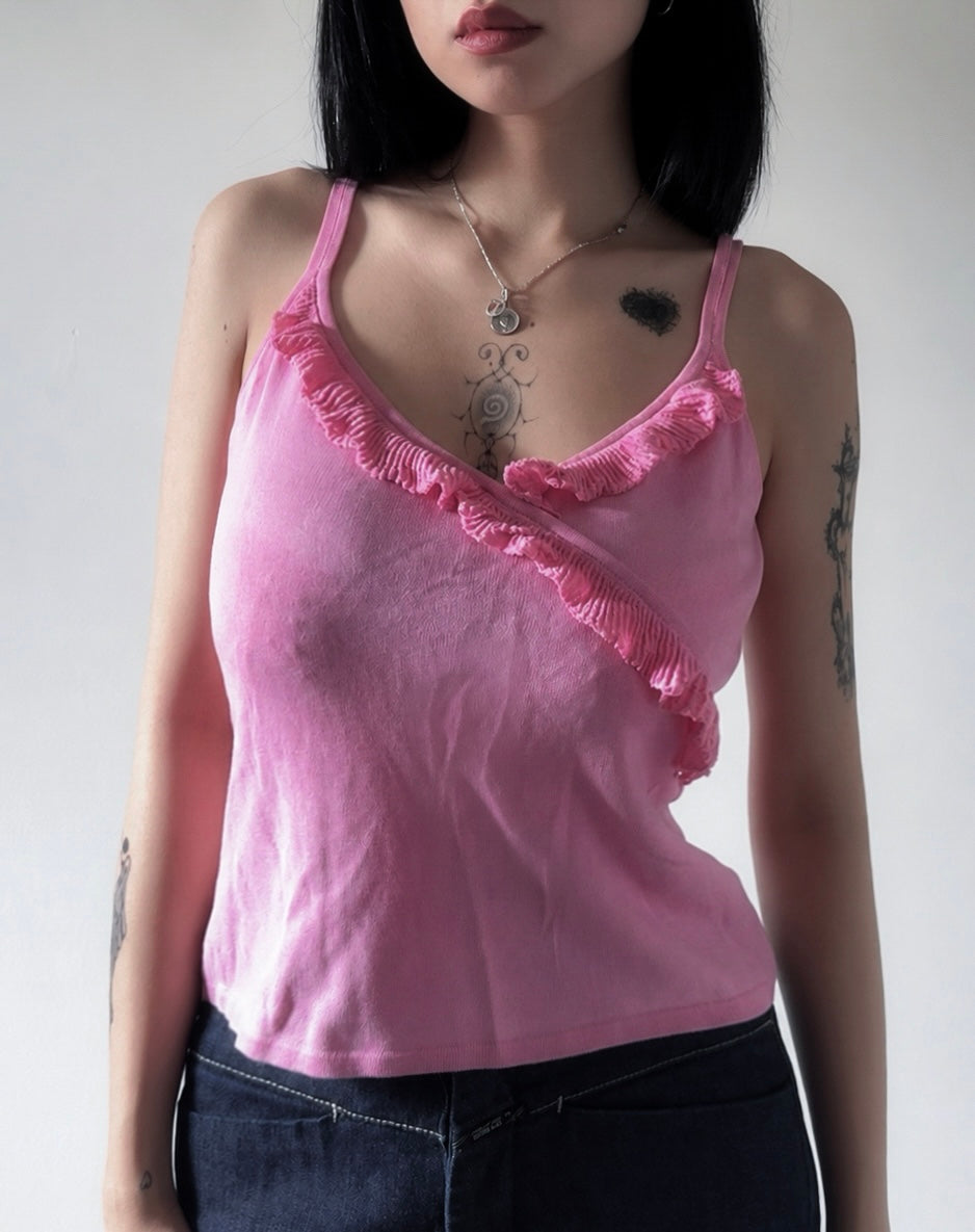 Escada Pink Ruffle Camisole Top