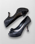 Prada Black Textured Peep-Toe Pumps