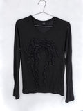 Y's Black Ruffle Detail Long Sleeve Top