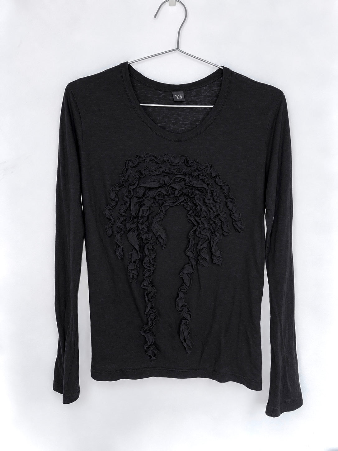 Y's Black Ruffle Detail Long Sleeve Top