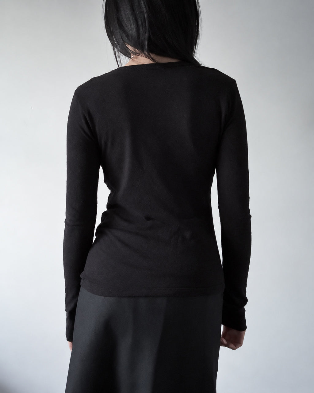 Y's Black Ruffle Detail Long Sleeve Top