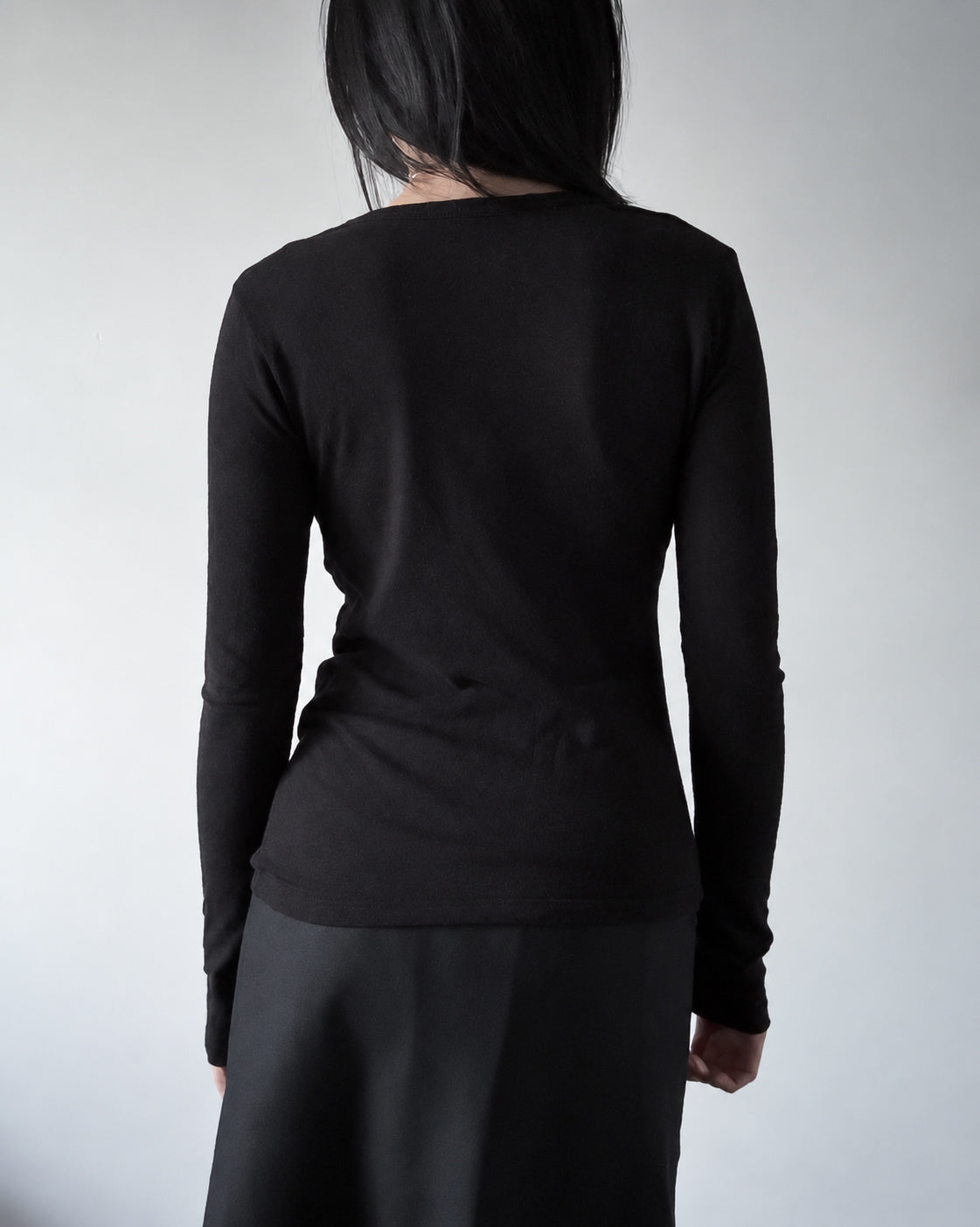 Y's Black Ruffle Detail Long Sleeve Top