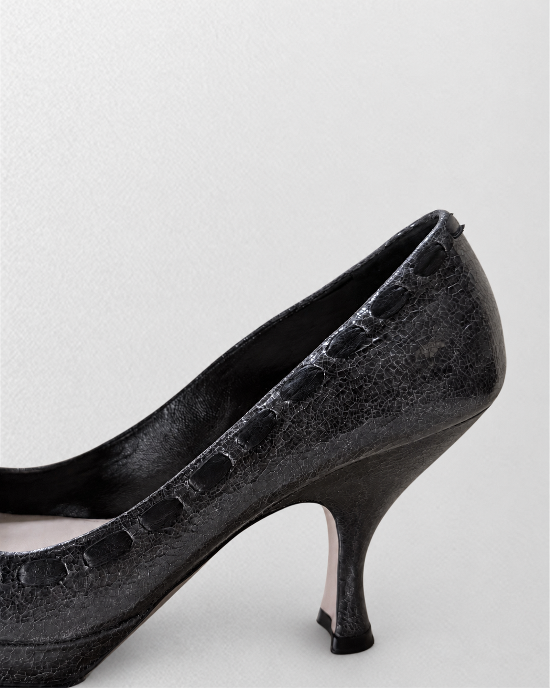Prada Black Textured Peep-Toe Pumps