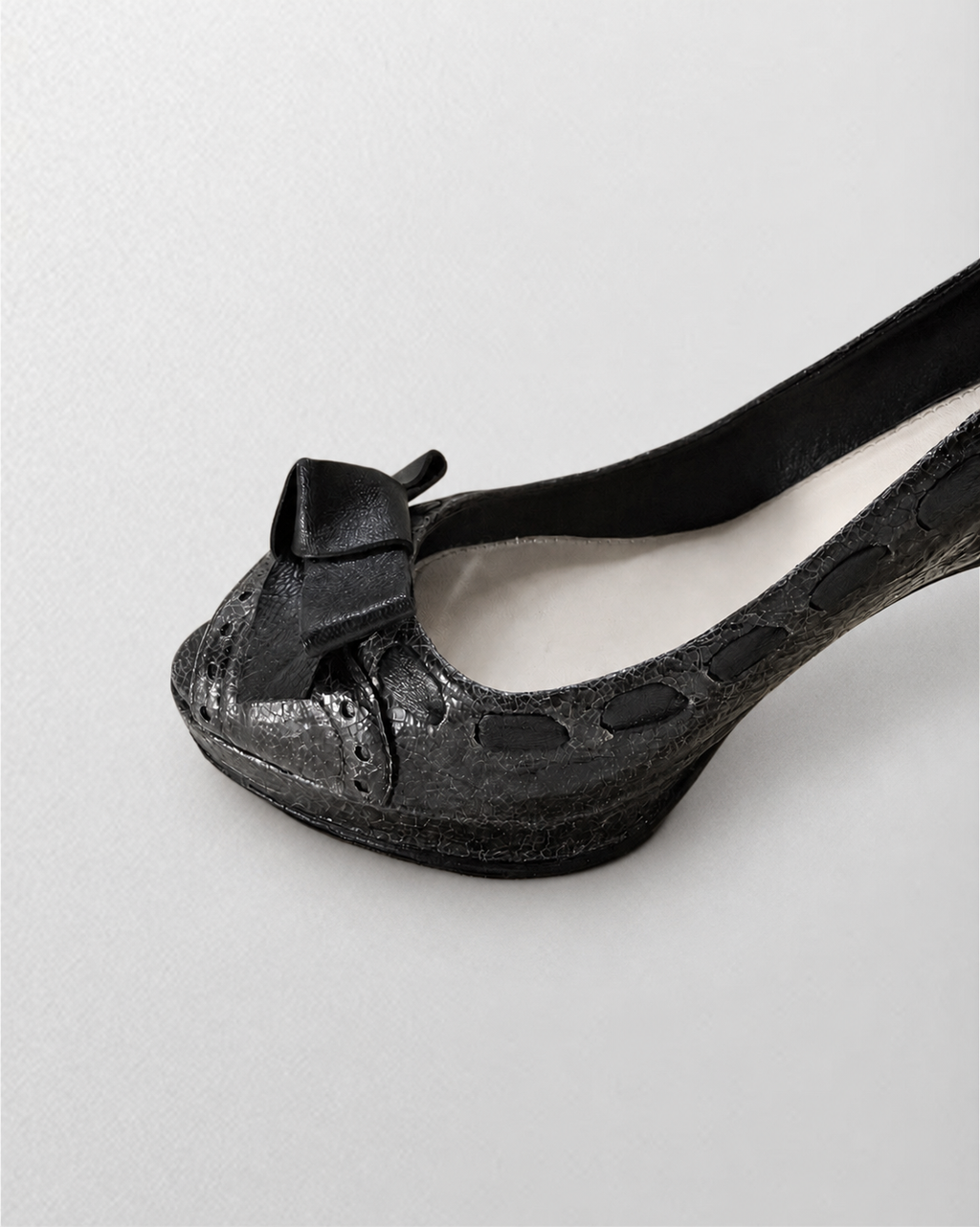 Prada Black Textured Peep-Toe Pumps
