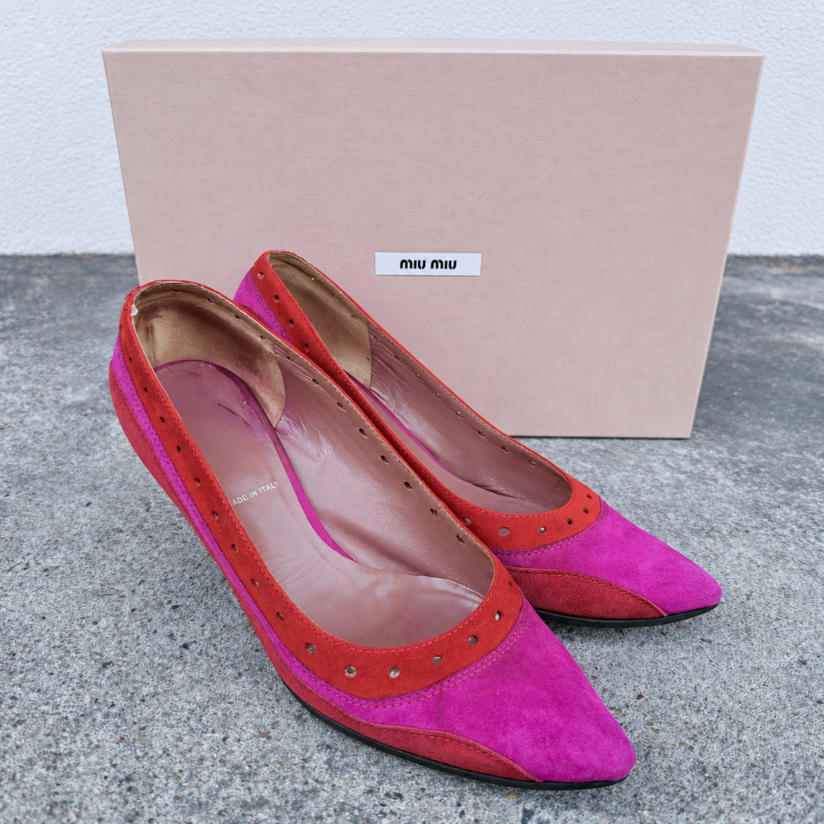 Miu Miu FW05 Fuchsia Pink & Red Velvet Pumps