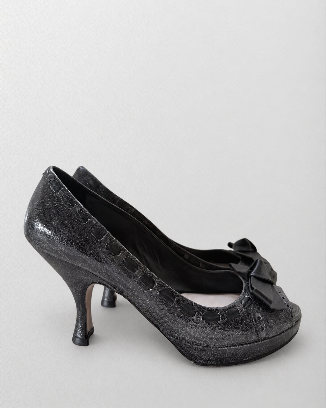 Prada Black Textured Peep-Toe Pumps